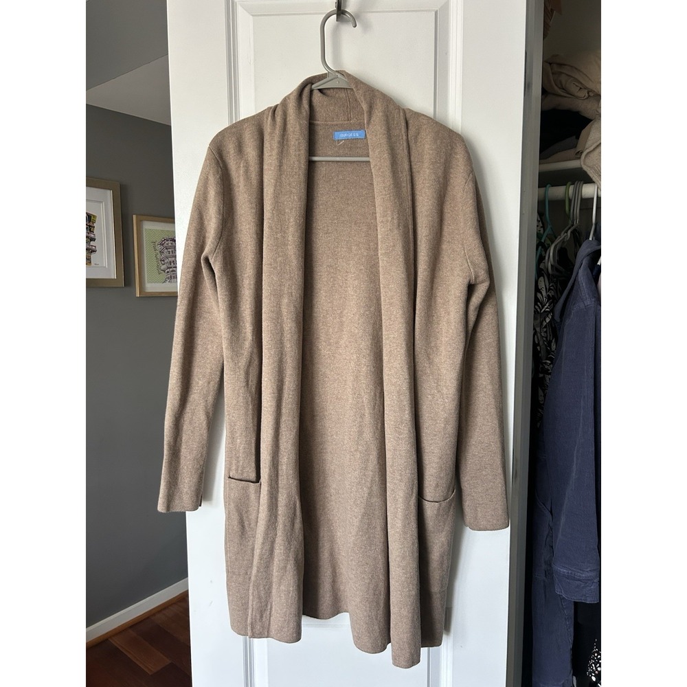 Burgess Travel Coat Jacket Tan Cotton Cashmere Cardigan Long Open Front Size S